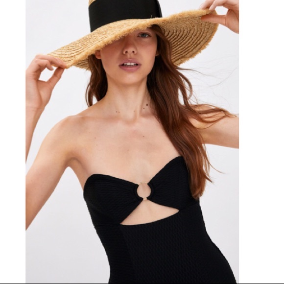 ZARA One piece Textured Bandeau Swimsuit NWT BLACK - Picture 2 of 8